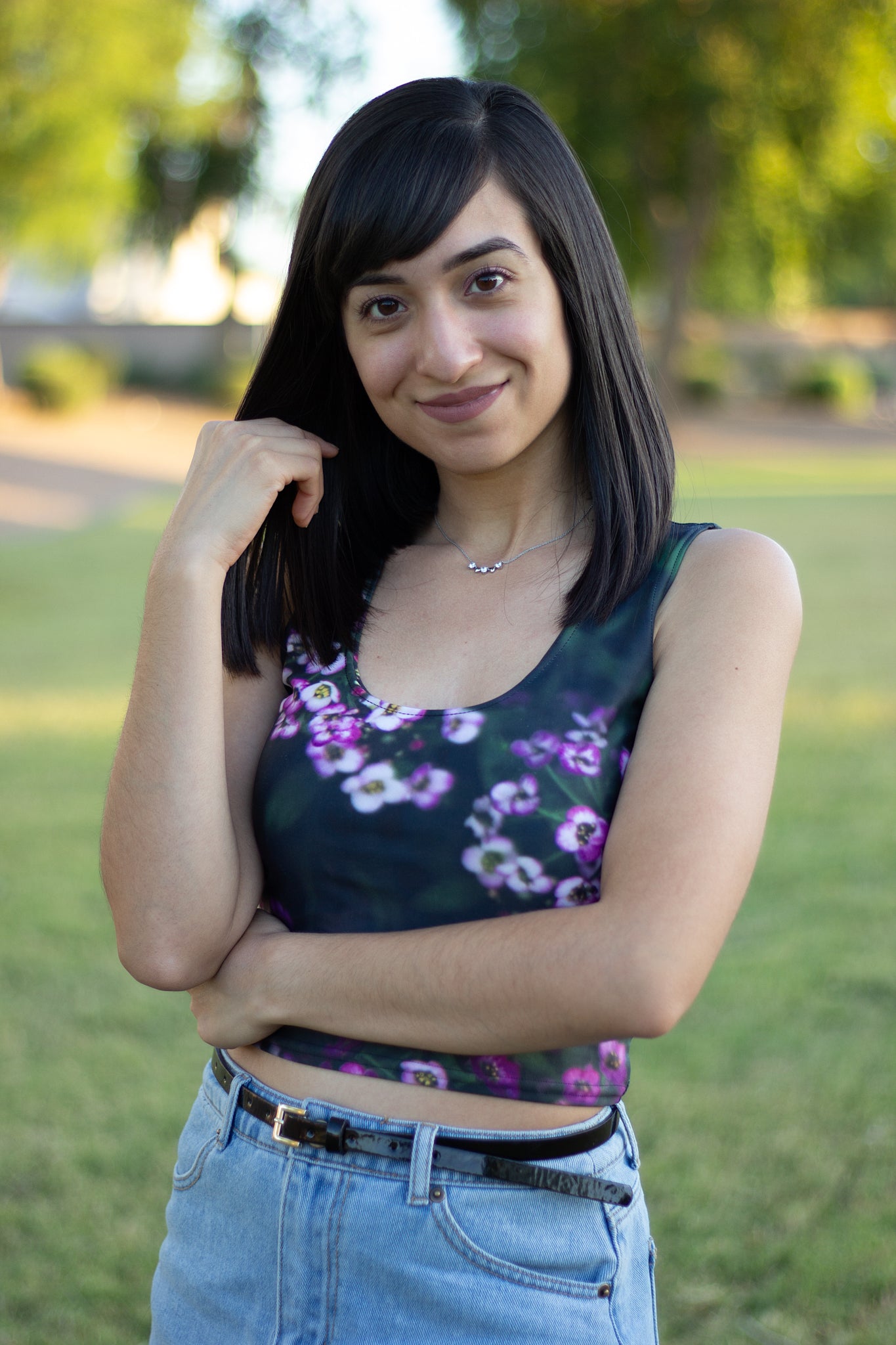 Purple Flower Crop Top