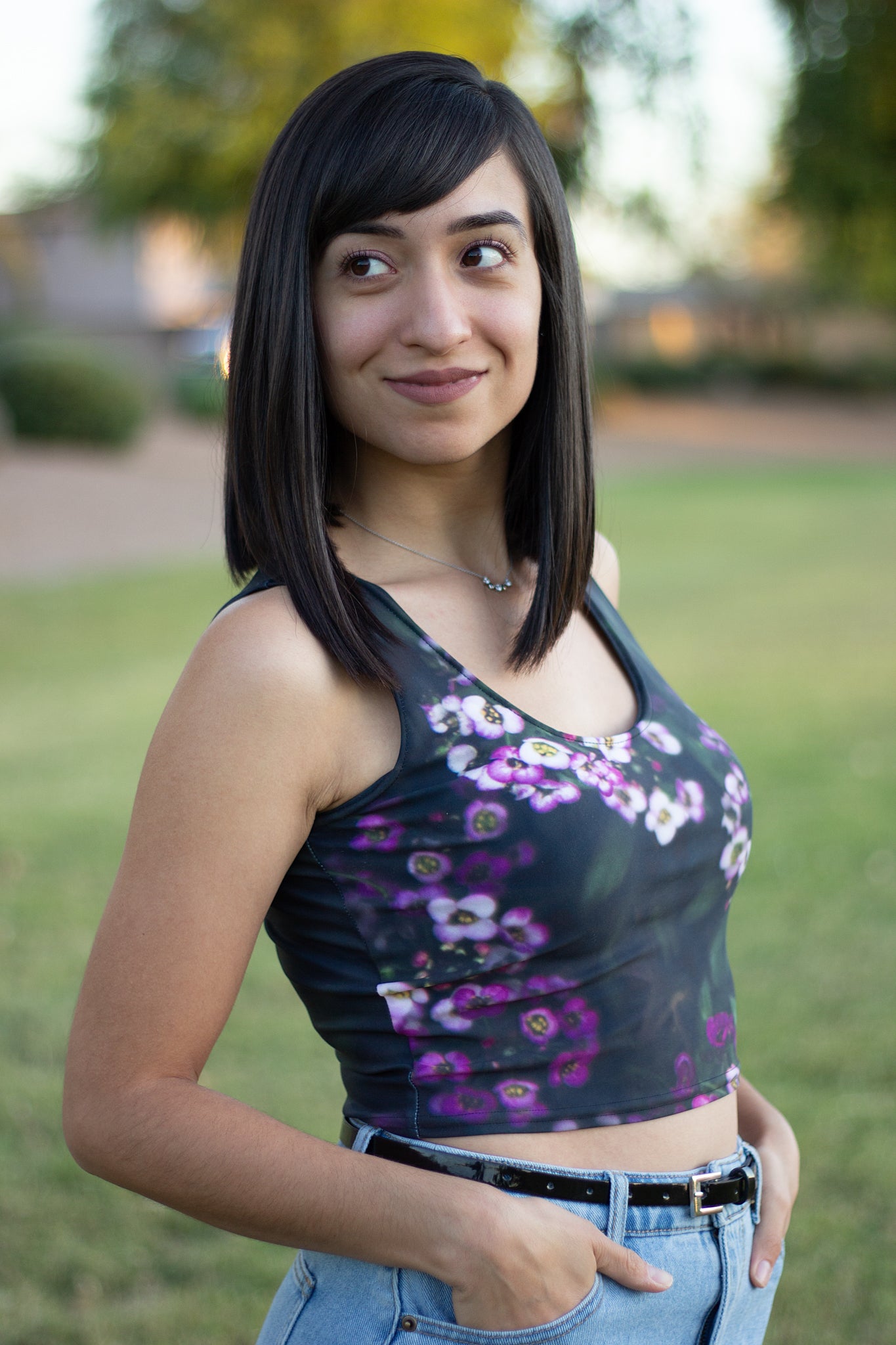 Purple Flower Crop Top